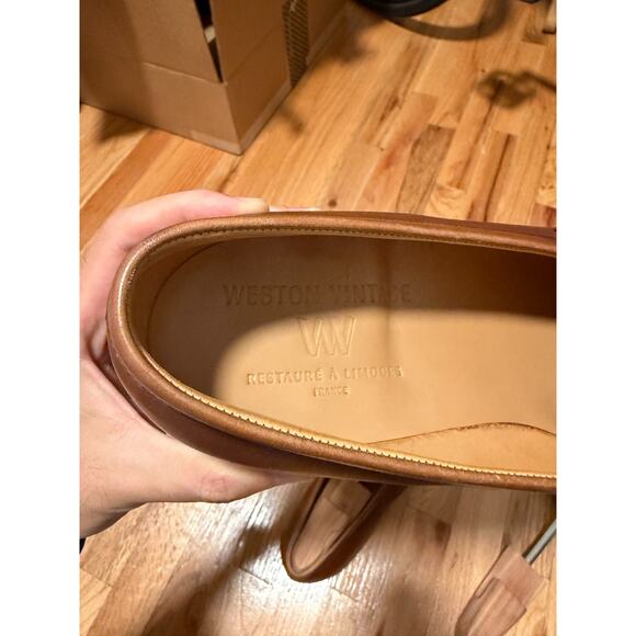 J.M. WESTON 180 Loafer Brown Box Calf Leather Moc Toe Penny Loafer Shoes 8D US 9 - Picture 4 of 7